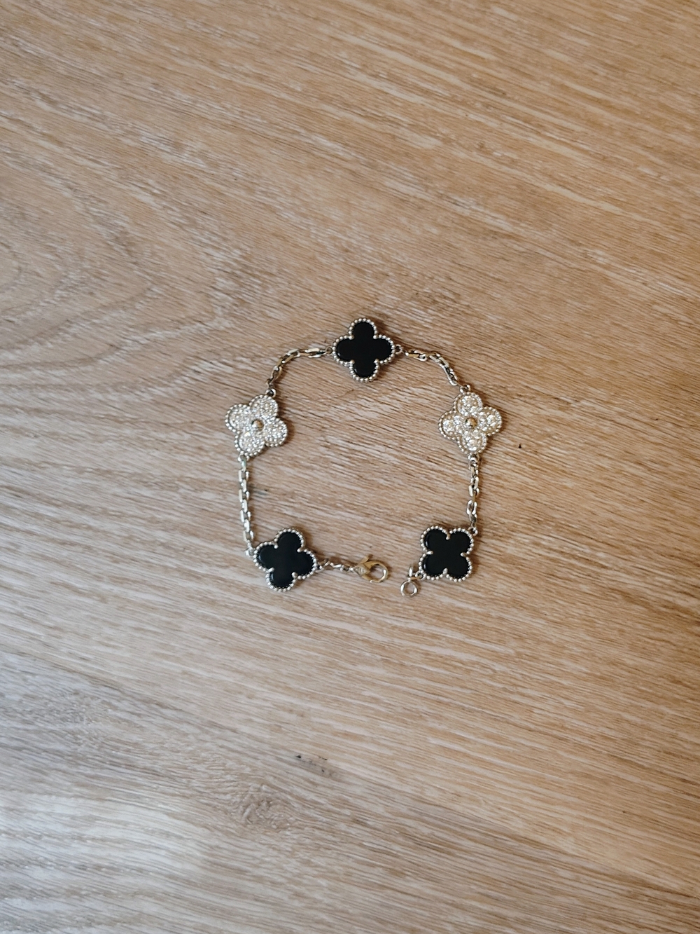 Van Cleef & Arpels Black and White Gold Alhambra Motif Bracelet
